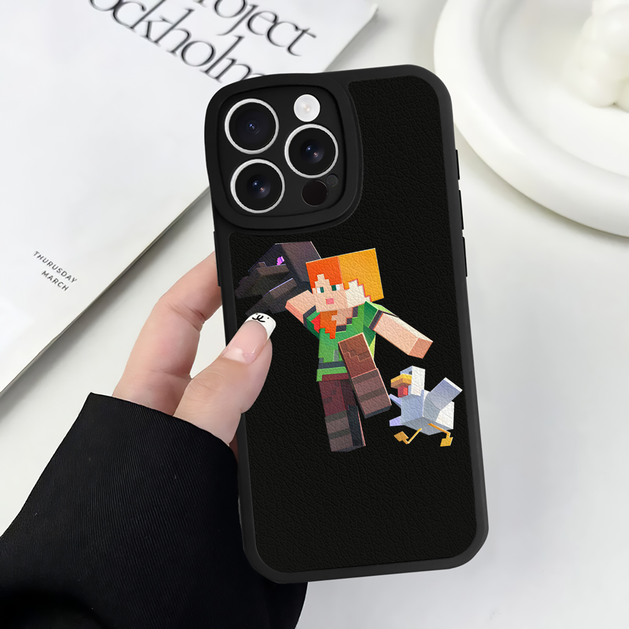 （画像用） マインクラフト ブロックの世界 Minecraft MC Block world 【iPhone 16シリーズ対応】シリコンスマホケース（レザー調） 材質：シリコン